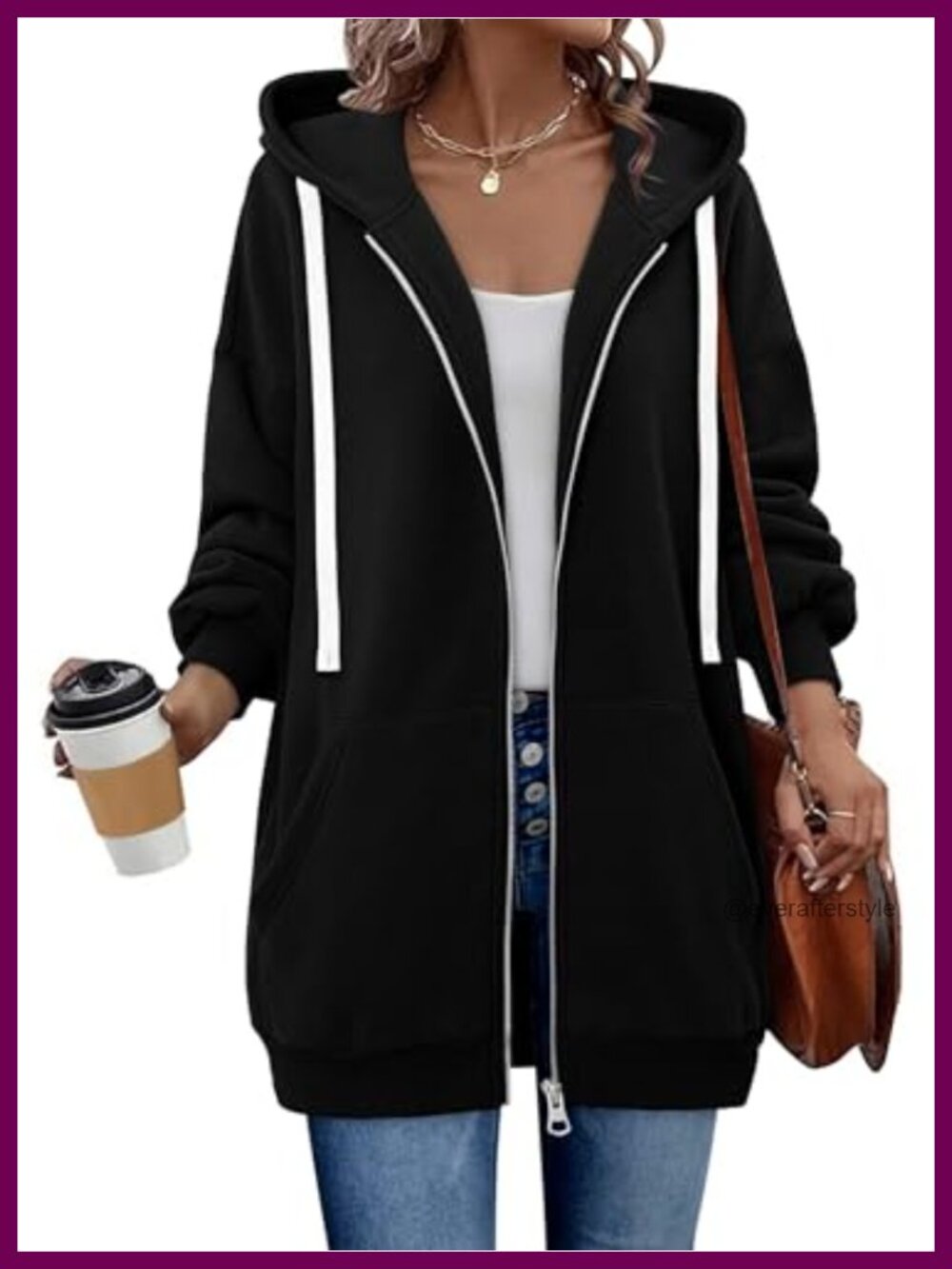 Womens Zip Up Hoodie Drawstring Fleece Jacket Pocket Oversized Casual